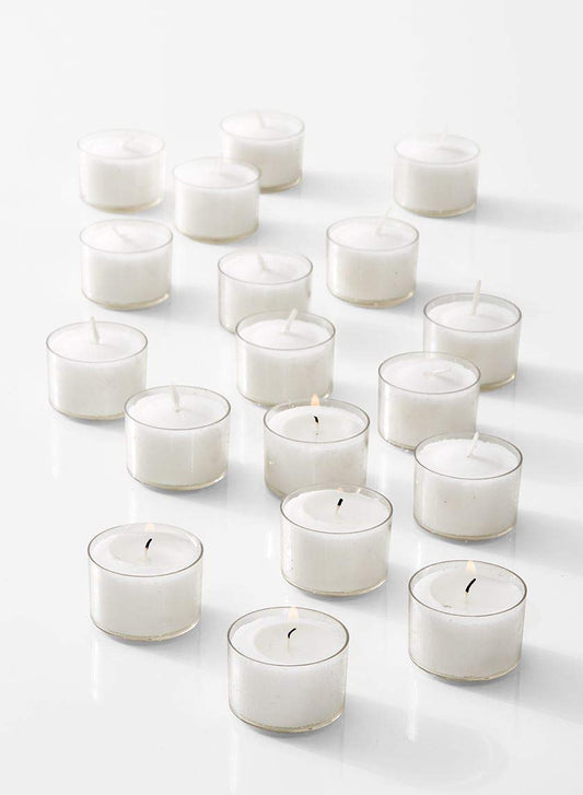 Serene Spaces Living Set of 120 Deep Tea Lights, Classic Tea Lights in Clear Holders, 1.5" Diameter and 1" Tall