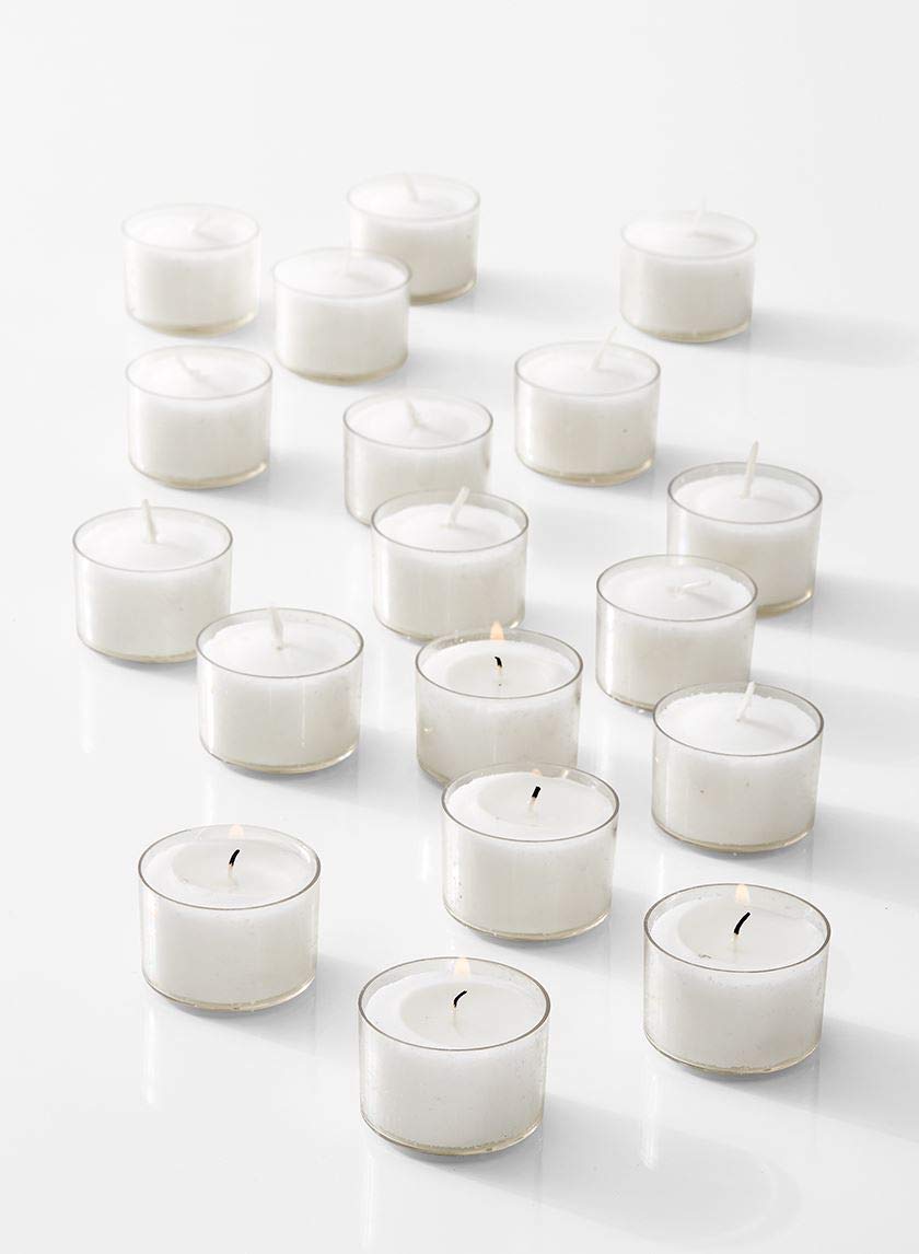 Serene Spaces Living Set of 30 Deep Tea Lights, Classic Tea Lights in Clear Holders, 1.5" Diameter and 1" Tall