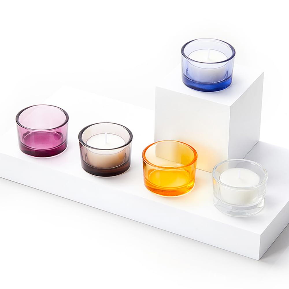 Elivia Red Tealight Candle Holders - Set of 18, Round Glass Candle Holder, 2" Diameter - CH03 - Aubergine Purple
