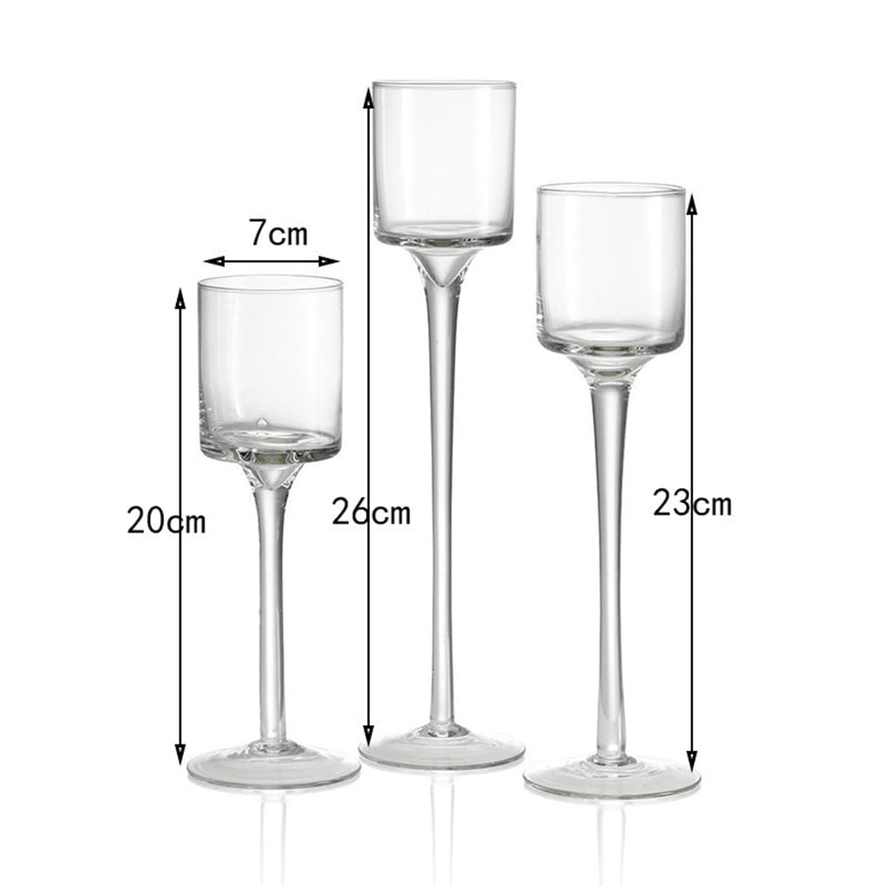 ULTECHNOVO Clear Glass Candle Holder Set of 3 Taper Pillar Votive Stand for Wedding Table Centerpiece Dinner Room Party Decor