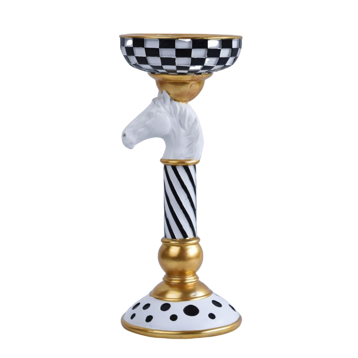 Checkered Animal Candle Holders, Resin Black White Checkered Tiger Head Candlestick Holders, Cute Black-and-White Pillar Candle Stand Home Decorations (Horse)