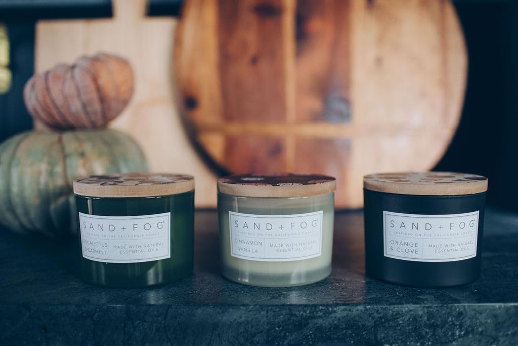 Sand + Fog Scented Candle - Eucalyptus Spearmint – Additional Scents and Sizes – 100% Cotton Lead-Free Wick - Luxury Air Freshening Jar Candles - Perfect Home Decor – 12oz