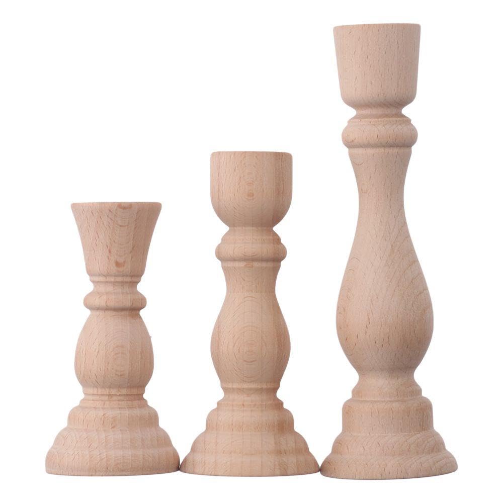 3 Pcs Wooden Candle Holders Wooden Farmhouse Candlesticks Unfinished Pillar Taper Candle Holders for DIY Spiral Taper Candle Home Decor