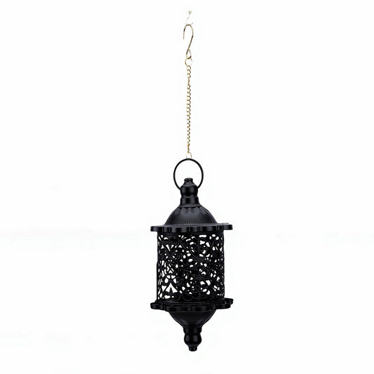Heayzoki Hanging Candle Holder Hanging Tea Light Holder Moroccan Candle Vintage Iron Tealight Stand Patio Decor (Black)