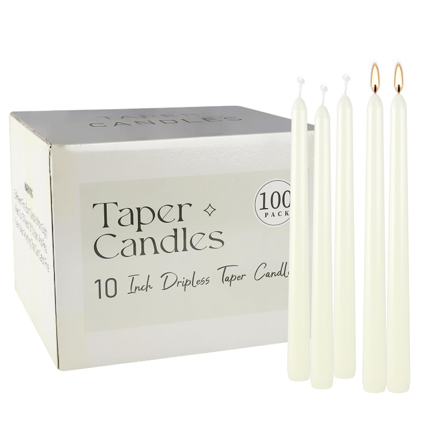 Pliadvbu 100 Pack Lvory Taper Candles 10 Inch, Dripless and Unscented Tall Table Candle for Home Decor, Dinner Candle for Thanksgiving, Christmas, Weddings… …