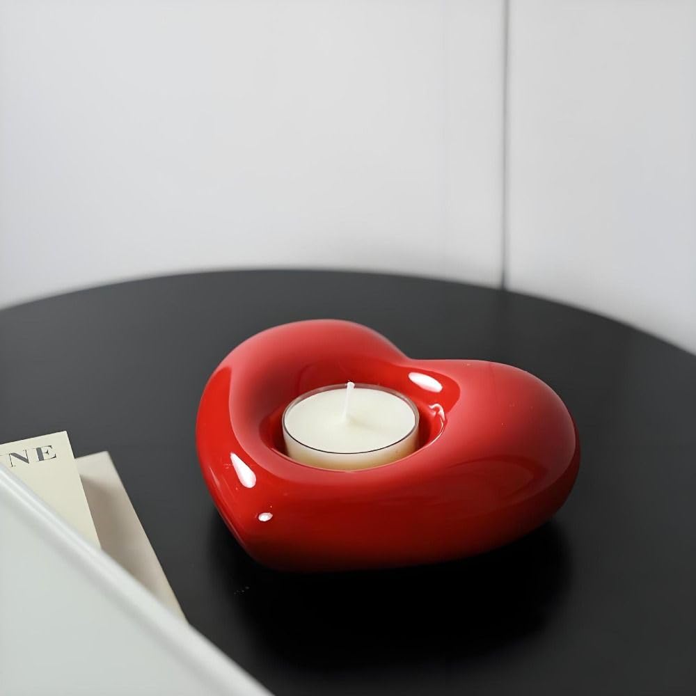 Leadigol Heart Candle Holder, Heart Shaped Ceramic Candlestick Holder, Aromatherapy for Valentines Day Anniversary Birthday Decor Gift(Bright Red)