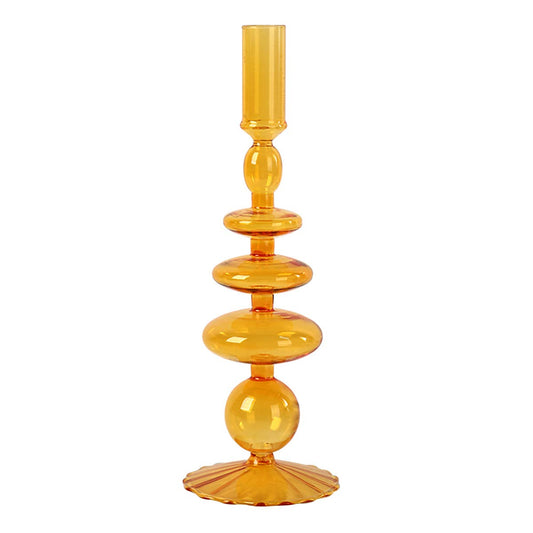 LKXHarleya Glass Candlesticks Holders, Retro Glass Candle Holder for Taper Candle Table Centerpiece Wedding Party Home Decoration, Orange