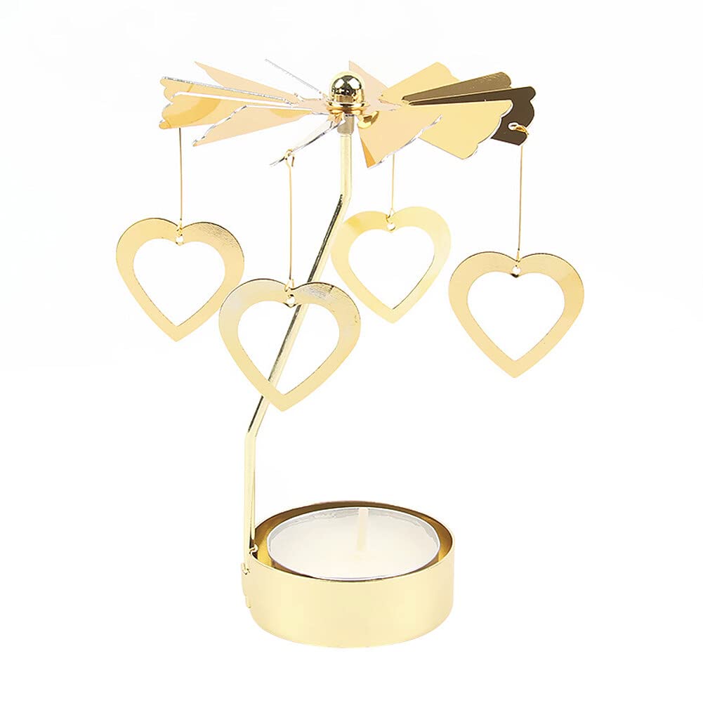 Eforcase Rotary Candle Holder, Gold Love Tea Lights Candle Holder, Spinning Candlestick Ornament for Wedding Party Christmas Home Decoration