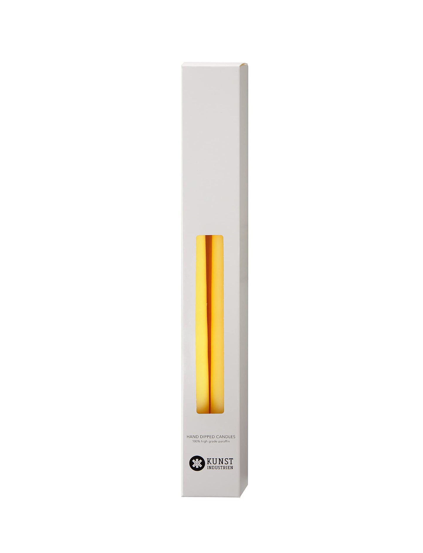 Kunstindustrien® Taper Candles – Set of 4, 13.8" – Made in Denmark, Long Burning Candles 15h, Unscented & Smokeless Candlesticks – Elegant Tall Candles for Weddings Dinners & Home Decor (Lemon Yellow)
