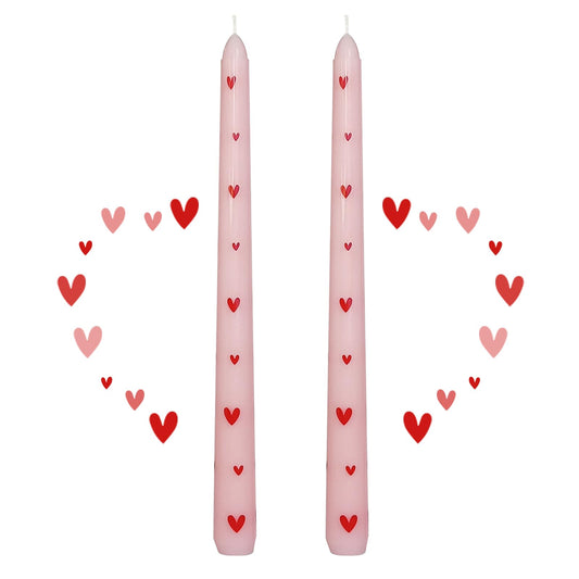 Taper Candles 10 Inch Print Candle Handmade Unscented Red Heart Long Candles 2 Pack Twisted Candlesticks for Wedding Home Decoration Gifts