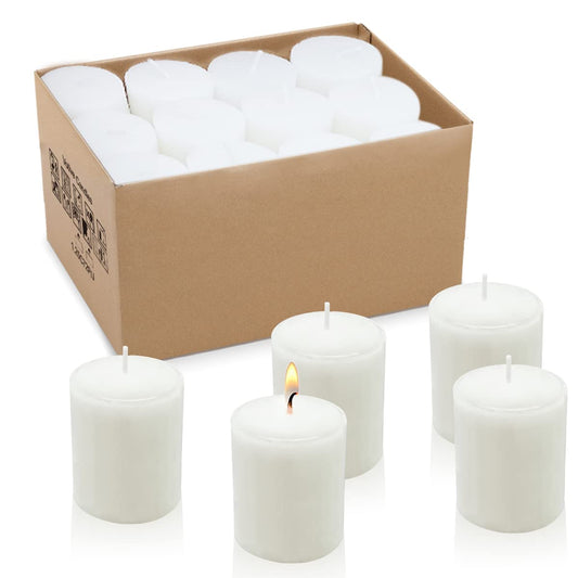 12 Hours Votive Candles, 24 Packs Unscented White 2.0 inch Wax Candles for Wedding, Party, Holiday & Home Decor, 1.5" W x 2.0" H