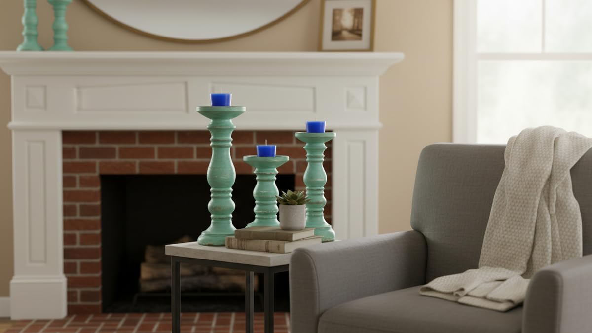 Wooden Pillar Candle Holders Set of 3, Pillar Candles,Gifts for Wedding,Party,Home, Candle Gardens Gifts - 10 Inch, 8 Inch, and 6 Inch (Green)