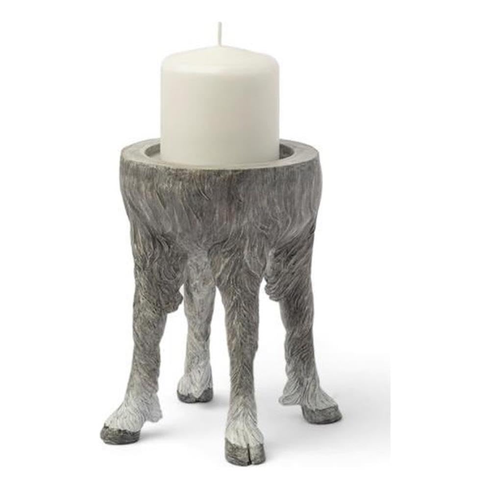 Pemberly Row Farmhouse Gray Ceramic Table Candle Holder, Small 7 in, Hoofed Animal Design, Durable Ceramic Construction, Compact Decorative Accent for Modern or Farmhouse Home Decor