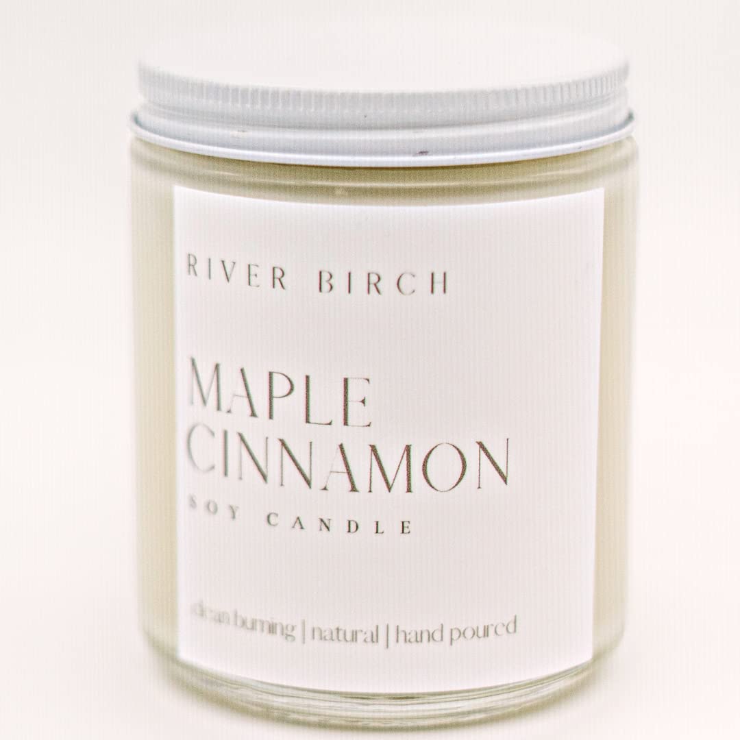 River Birch Candles Maple Cinnamon Scented Candle | Premium, All-Natural, Non-Toxic, Soy Candles | 8.5oz 40 Hr Burn Time | Cozy Relaxing Gifts for Home