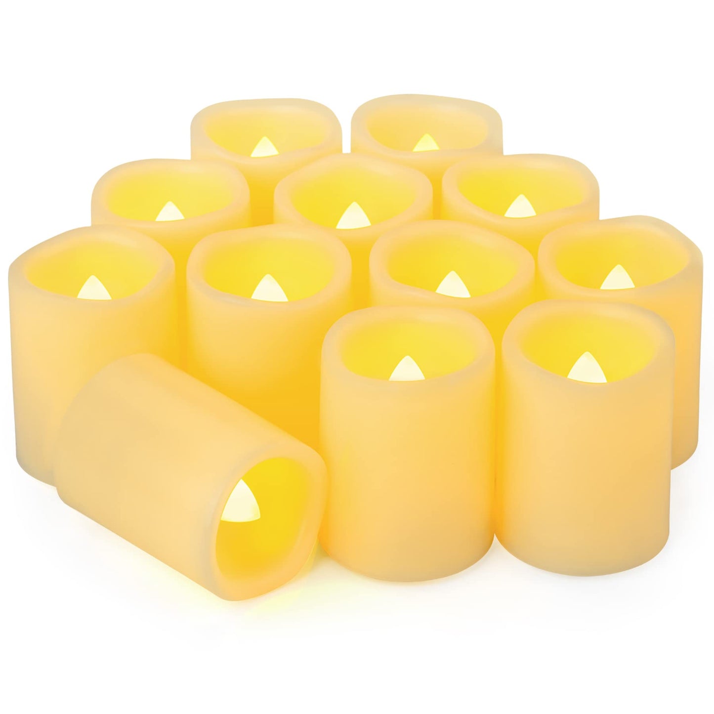 Yakpo 12 Pack 1.5" x 2" Flameless Flickering Votive Candles Battery Operated, Outdoor LED Flicker Fake Candle Bulk, Electric Powered Tea Light for Home Table Halloween Pumpkin Lantern Decorations