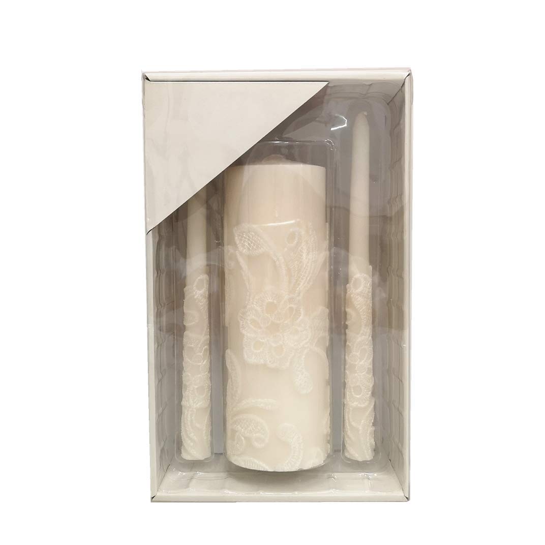 Hosley Gold Metal Unity Candle and Holder Set for Wedding, 11.50 Inch High Cream Wedding Unity Candle Set Includes 1 Pillar and 2 Taper Candles