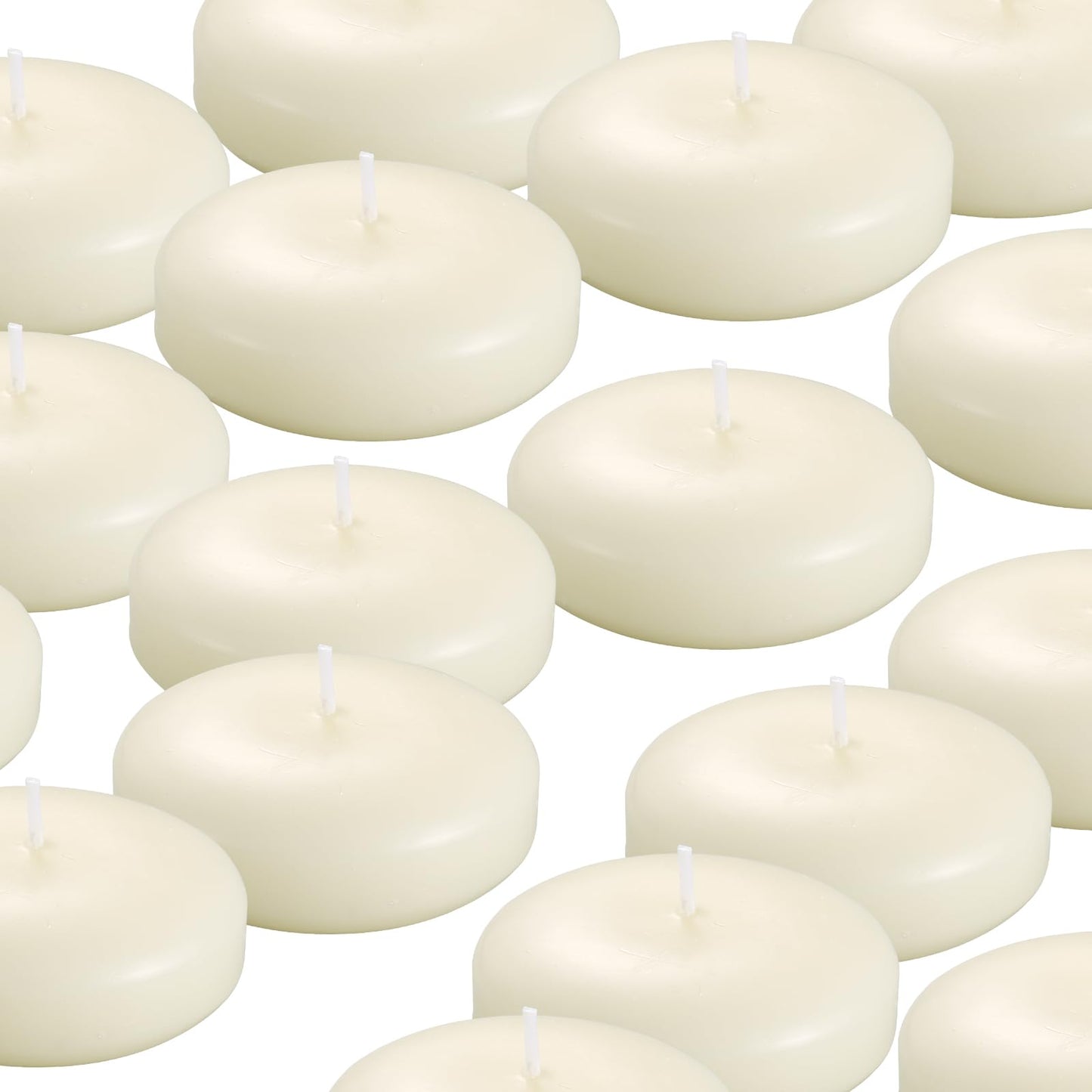 KNOURT 36 Pack Floating Candles, 3” Ivory Unscented Dripless Wax Burning Candles, for Weddings, Party, Cylinder Vases, and Home Decorations