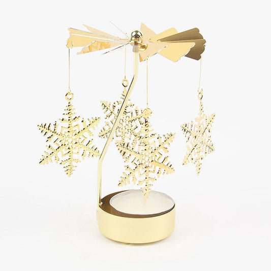 Rotating Candle Holder, Romantic Metal Tealight Candlestick Spinner Carousel Candle Tea Light Holder for Christmas Home Decor(Snowflake,Gold)