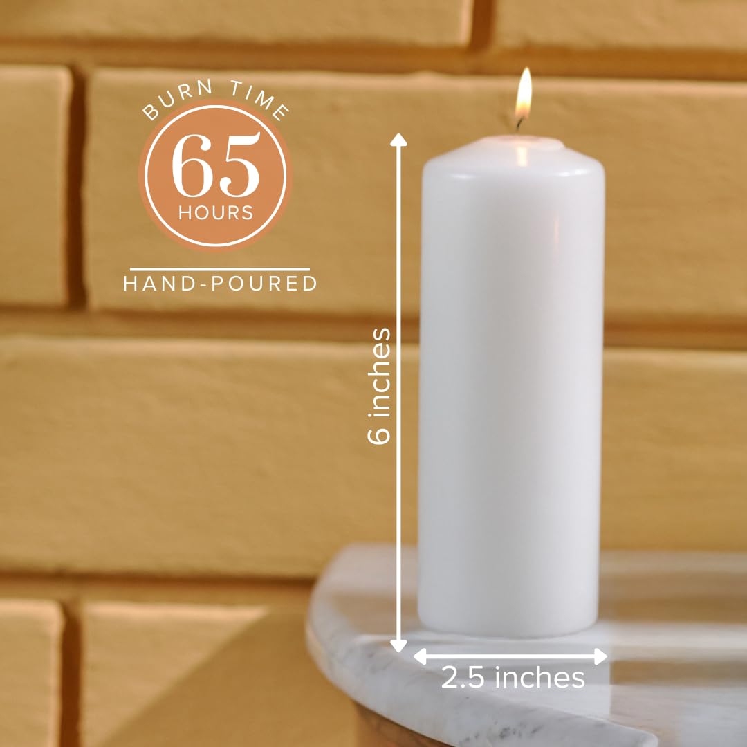 Simply Soson 2.5x6 inch White Pillar Candles, White Candle, Set of 6 Pillar Candles Bulk 2.5x6, Emergency Tall Candle, Wax Candle, Unscented Candles, Candle Pack Cone Tip Pillar