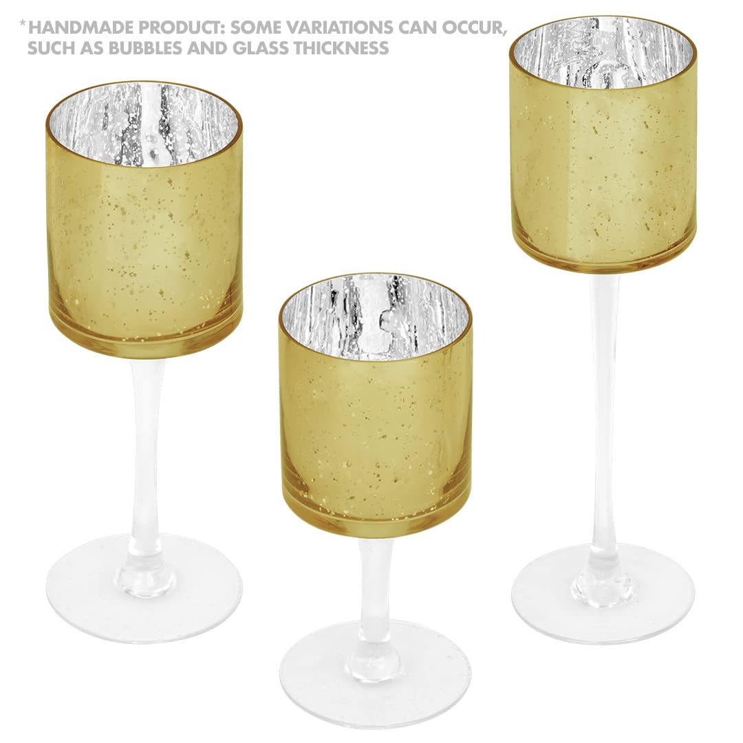 Koyal Wholesale 3Pcs Tall Candle Holder Set of 3 Floating Candle Vases, Stem Candle Holders Gold Glass Floating Candle Holders for Table Centerpiece Tealight Holder Wedding Centerpiece Home Decor