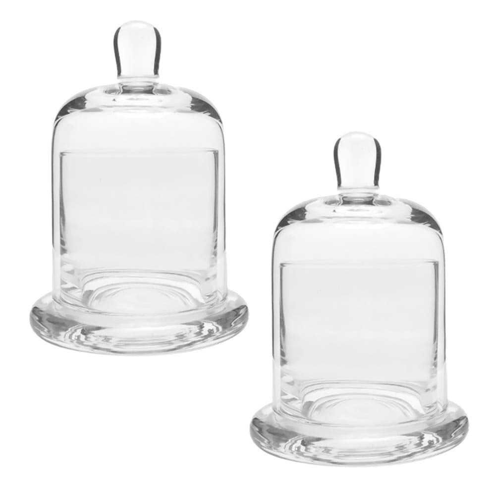 EXCEART Glass Cloche 2 Sets Clear Glass Dome Candle Glass Jar Cloche Dome Bell Jar Candle Cover Display Wedding Decoration Ornament Clear