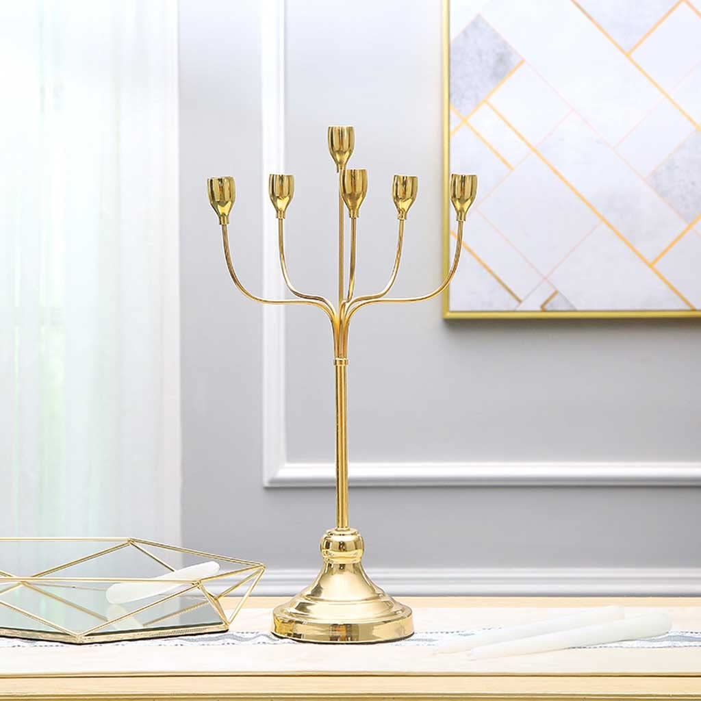Candlestick Holders Gold Candle Holders, 6-Arms Tapered Candle Holder, Metal Candlestick Holder for Wedding, Party, Decorative Centerpieces, Home Decor Candle Holders