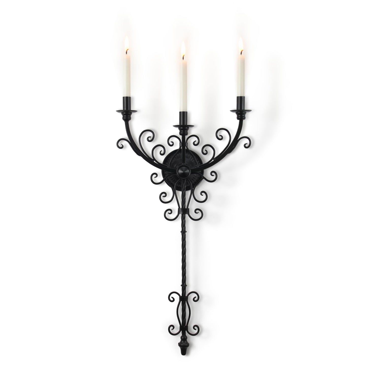 WOPARTY Black Iron Candle Sconces Gothic Wall Candle Holder - Extra Large 28" Medieval 3-Candle Wall Mounted Candlestick for Castle Theme, Halloween, Living Room, Dining Room