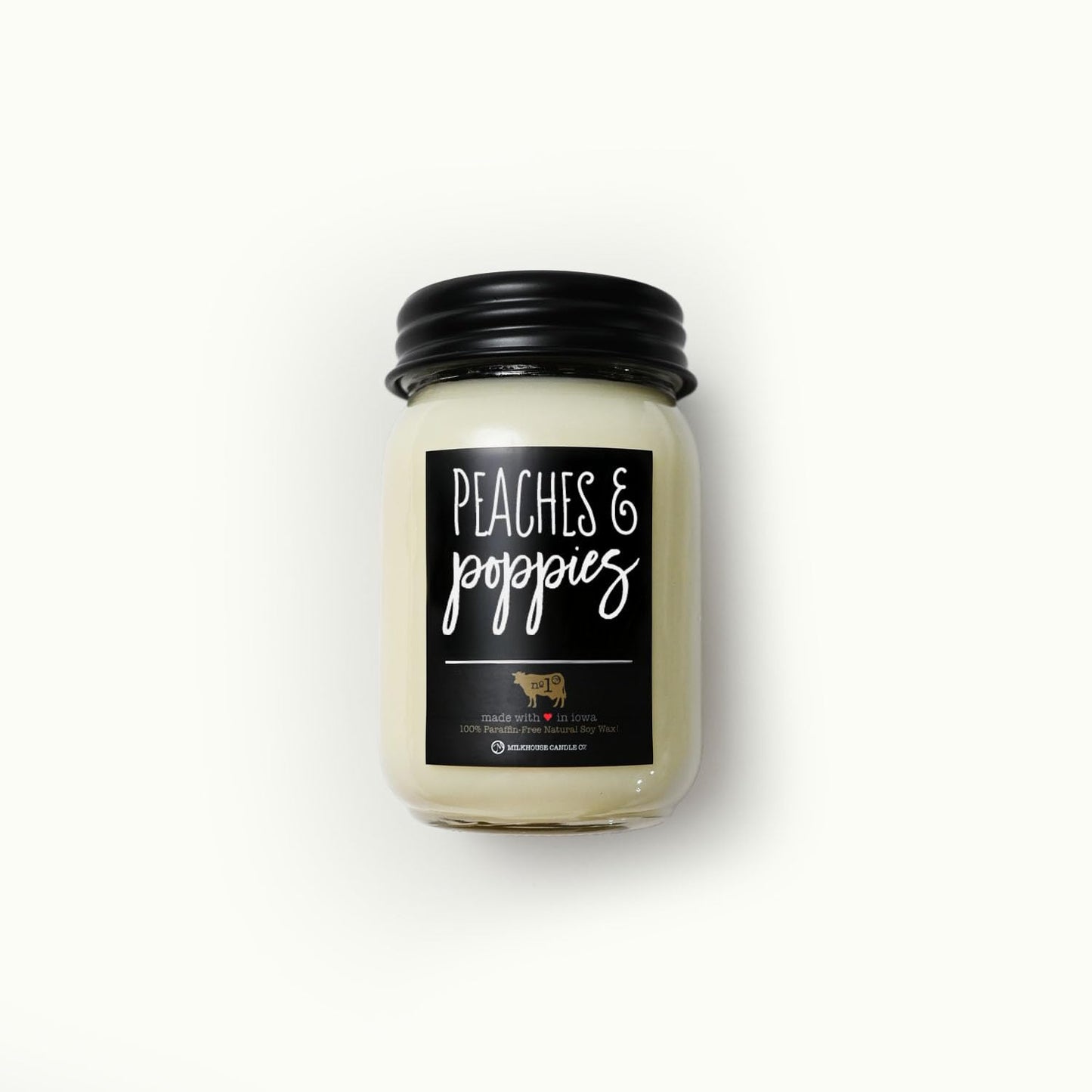 Milkhouse Candle Company Peaches & Poppies Soy Candle - Ripe Peaches | Wild Poppies | Vanilla Bean Scented - 13 oz Mason Jar with Lid, 70+ Hour Burn Time, Made in the USA