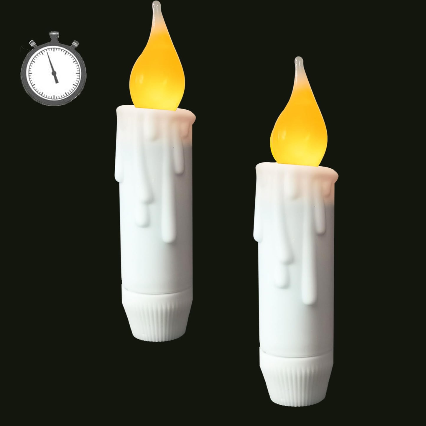LINCOUNTRY.Short White Taper Candle Battery Operated Flameless Led Taper Candles with Timer,Primitive Small Candlesticks Flickering Flame,4.75Inch Christmas Halloween Decor