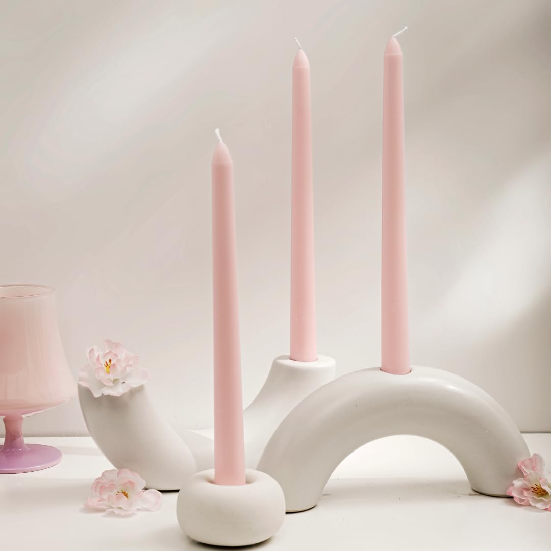 Baby Pink Blush Taper Candles 10'' Non Toxic Candle Sticks Set of 8 | Rose Scented Natural Soy Wax Candlesticks for Home Decorations, Tapered Candles for Wedding House Warming Gifts