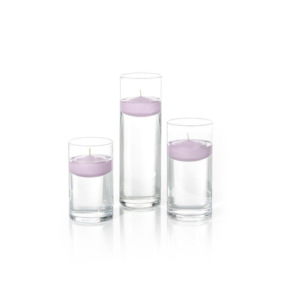 yummi Set of 18 Floating Candles and Cylinder Vases - Violet