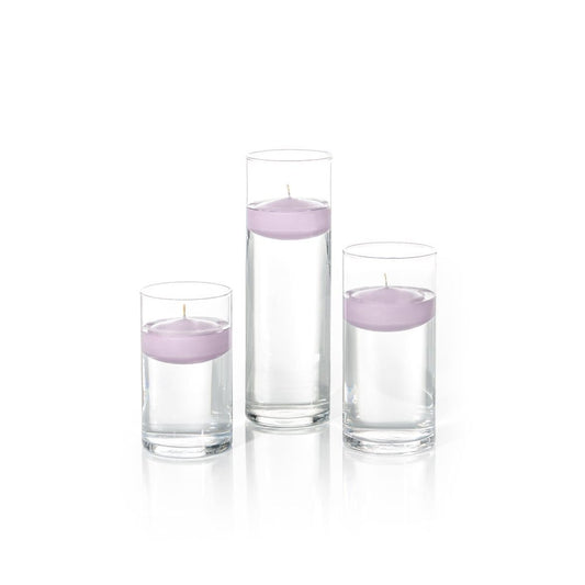 yummi Set of 18 Floating Candles and Cylinder Vases - Violet