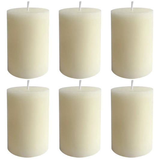 6 Pack 2x3 inch Pillar Candles, Ivory Unscented Votive Candle for Celebration Home Decoration, Dripless and Long Burning Time
