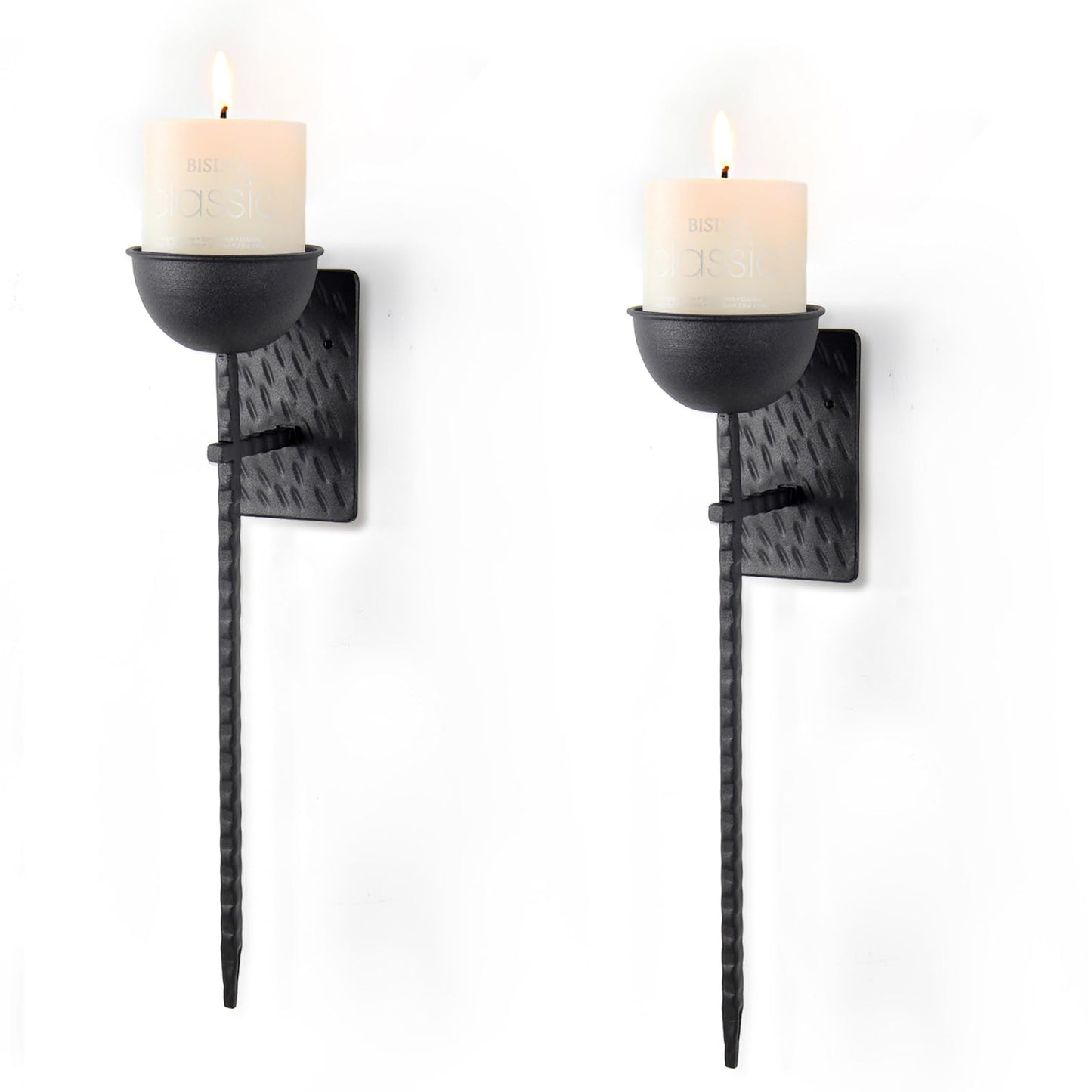 Aimto Gothic Wall Sconce Candle Holder Black Retro Wall-Mount Metal Candle Holders Hanging Iron Wall Candle Sconce for Home,Living Room, Bathroom, Dining Room, Set of 2