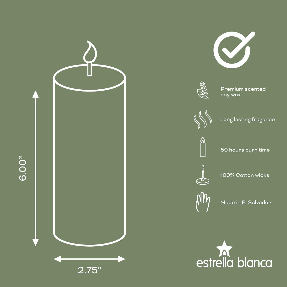 Estrella Blanca Citronella Lavender Candles - Citronella Scented Pillar Candle Ivory - 3x6 inch - 3 Pack - Long Lasting Burn Outside Candles for Garden Yard Balcony, Summer Camping
