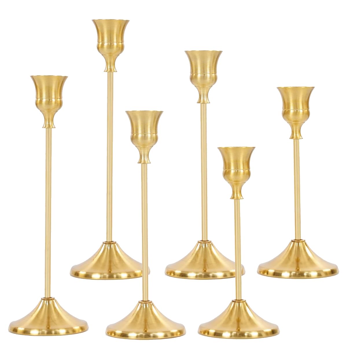 6Pcs Candlestick Holders,Brass Gold Metal Taper Candle Holder for Pillar Candles Sticks Holder for Wedding Fireplace Table Centerpiece Mantel Housewarming Gift