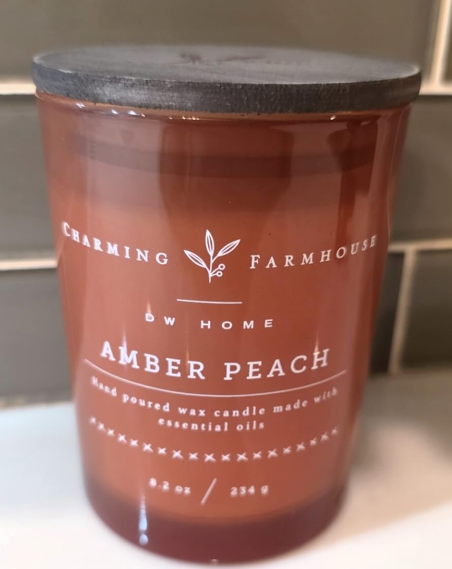 Candle Home Charming Farmhouse Amber Peach Scented Candle, Hand Poured Wax with Essential Oils, 8.2 oz