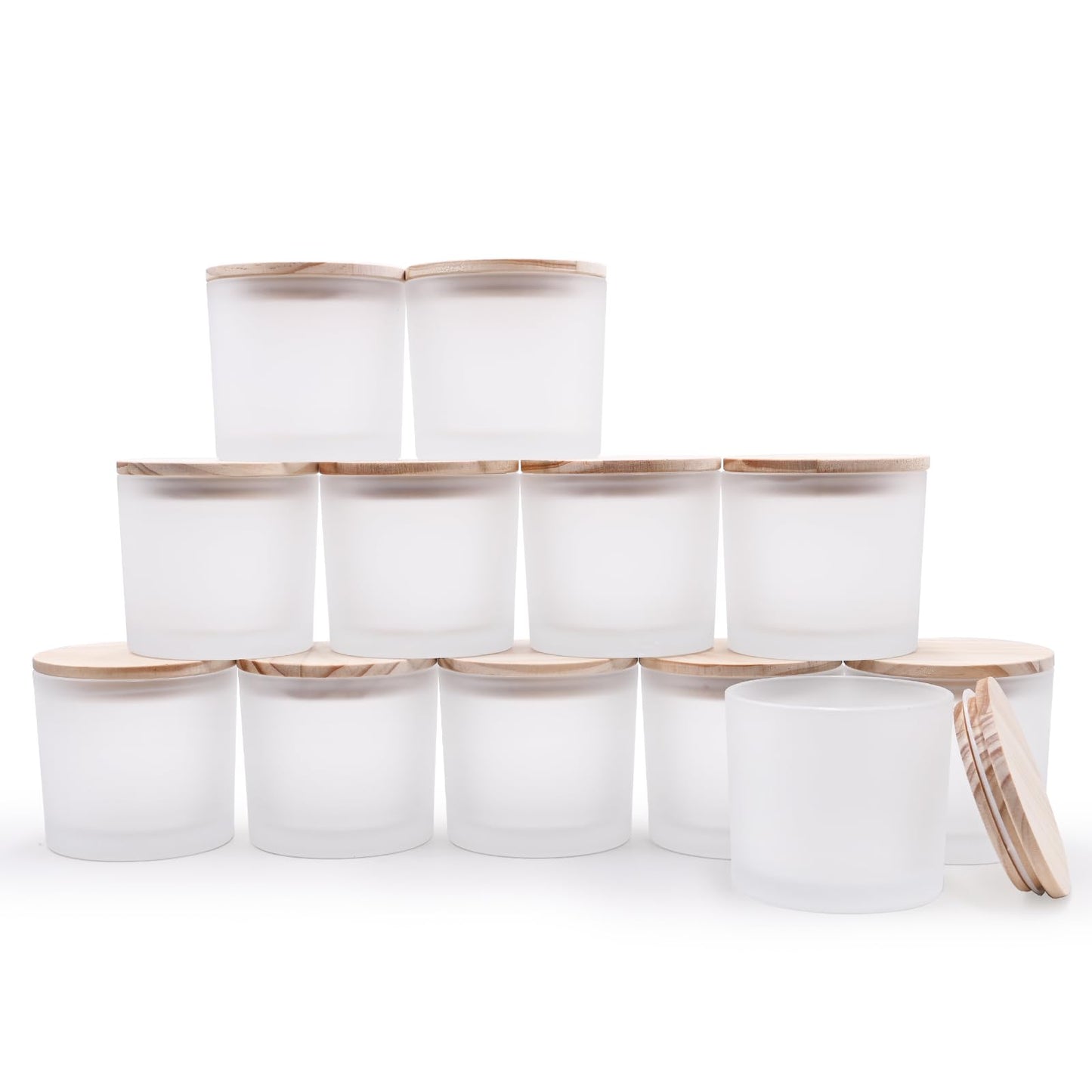 SHOWIN 12 OZ Thick Candle Jars for Making Candles 12 Pcs, Empty Jars with Wood Lids for Spice Jars, Sample Container, Frosted White