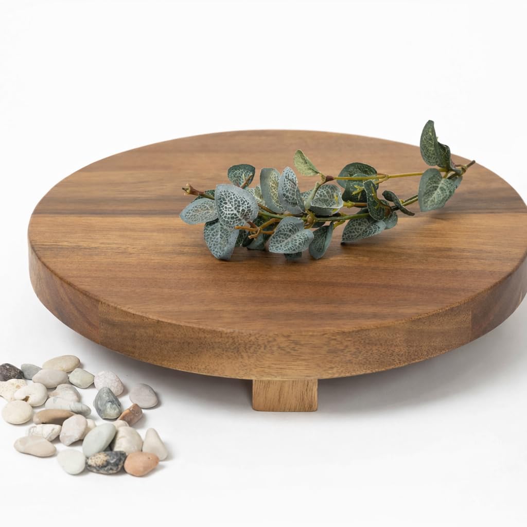 Kurrajong Farmhouse footed wooden tray | wood pedestal stand | 10" wide and 2" high round riser board | acacia wood pedestal board | plant holder