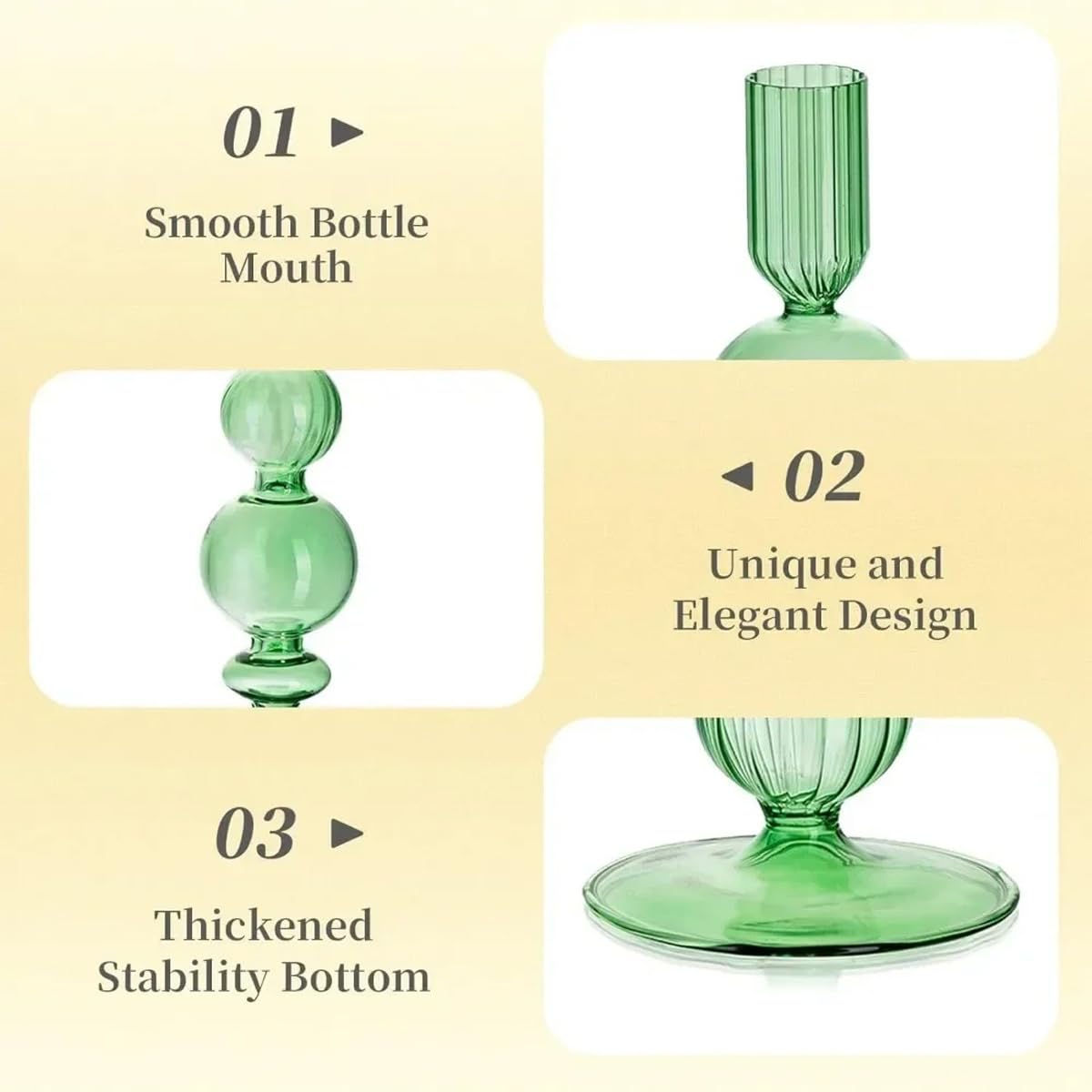 Mineaud 3Pcs Glass Candlestick Holders Glass Taper Candle Holders Groovy Wavy Elegant Candle Stick for Home Party Decoration,Green