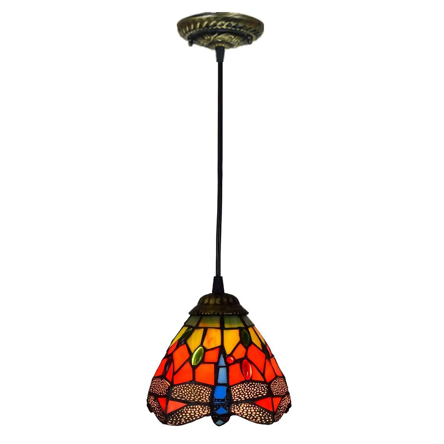 Vintage Chandelier with Stained Glass Shade - 15cm Adjustable Mini Pendant Light, Hanging Ceiling Lamp for Living Room, Bedroom, Dining Room, Hallway