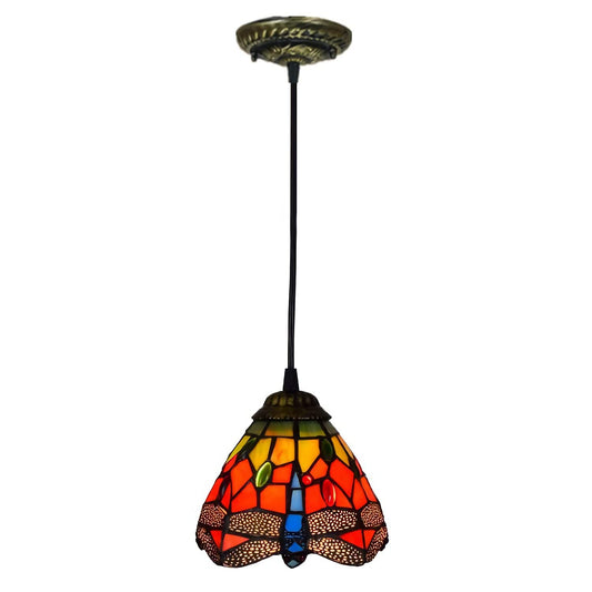 Vintage Chandelier with Stained Glass Shade - 15cm Adjustable Mini Pendant Light, Hanging Ceiling Lamp for Living Room, Bedroom, Dining Room, Hallway