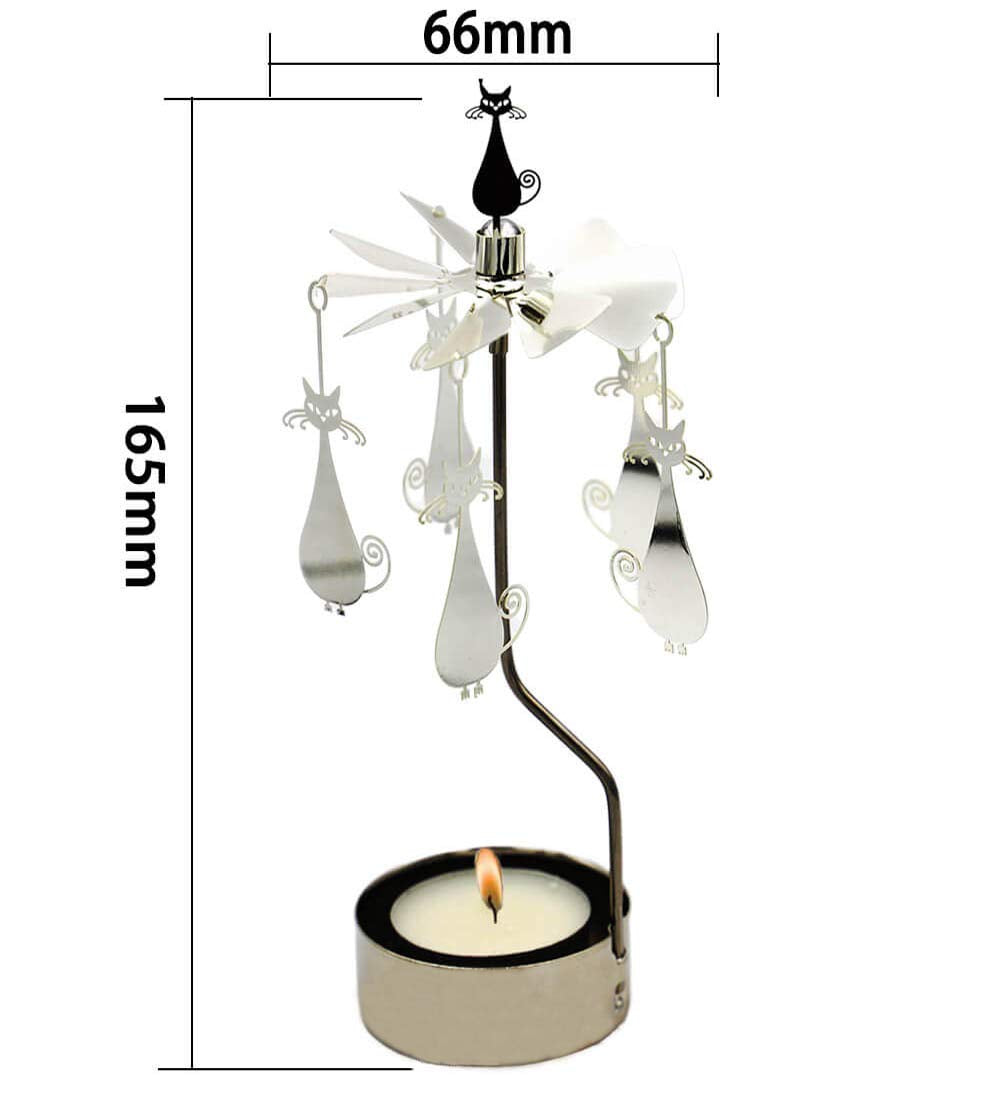 Rotary Candle Holder Spinning Candleholder Metal Small Gift Cartoon Cat Design for Home Decoration Party Wedding
