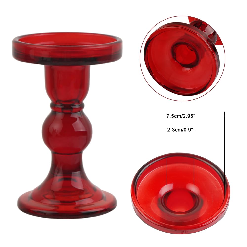 BTGLLAS 3-Piece Set of Red Glass Candlestick, Crystal Candlestick Holder Holder and Conical Candle, Christmas Candle Holder Decoration, Family Living Room Wedding Candle Holder (red1set)