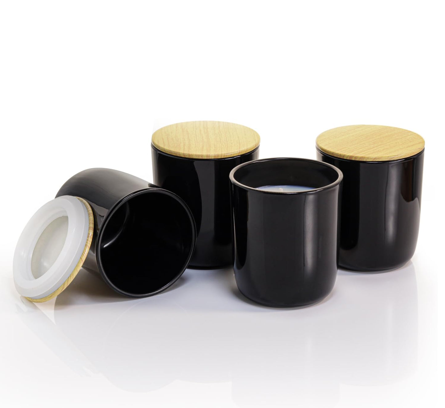 Aroparc Candle Jars for Candle Making 10oz U Shape Base Tumbler Jars for DIY, Bulk Vessel - 12 Containers +12 Metal Lids - Black