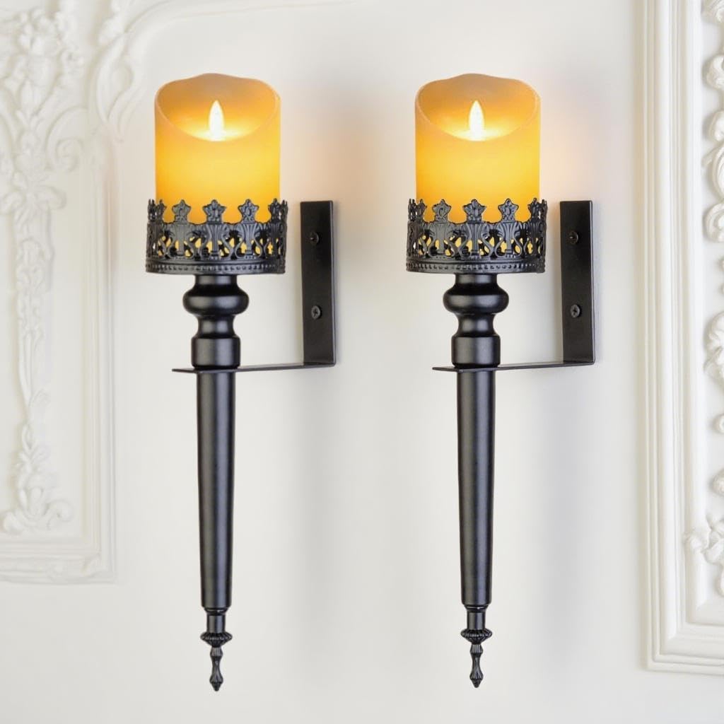 Wall Sconce Candle Holder Set of 2, Scepter Design Metal, Home Decoration for Living Room, Bathroom, Dining Room（Black）