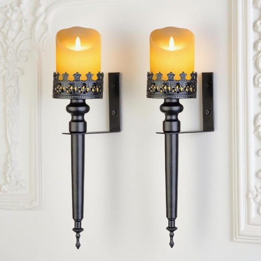 Wall Sconce Candle Holder Set of 2, Scepter Design Metal, Home Decoration for Living Room, Bathroom, Dining Room（Black）