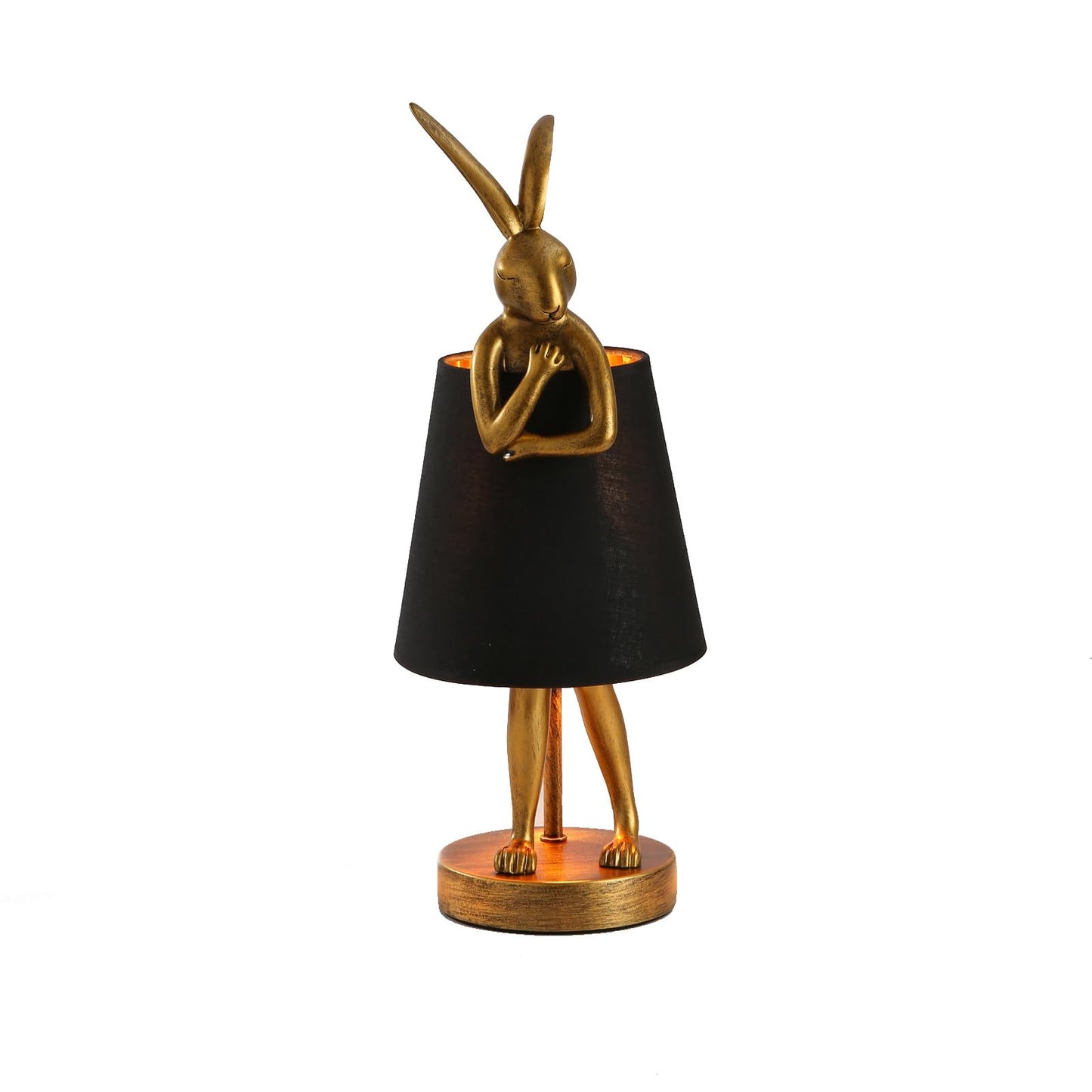 NorDiem LED Bunny Table Lamp, Resin Animal Rabbit Desk Light with Linen Shade, 15.7 Inch Decorative Lamp for Bedroom, Office & Kids Room (15.7" Black Shade)
