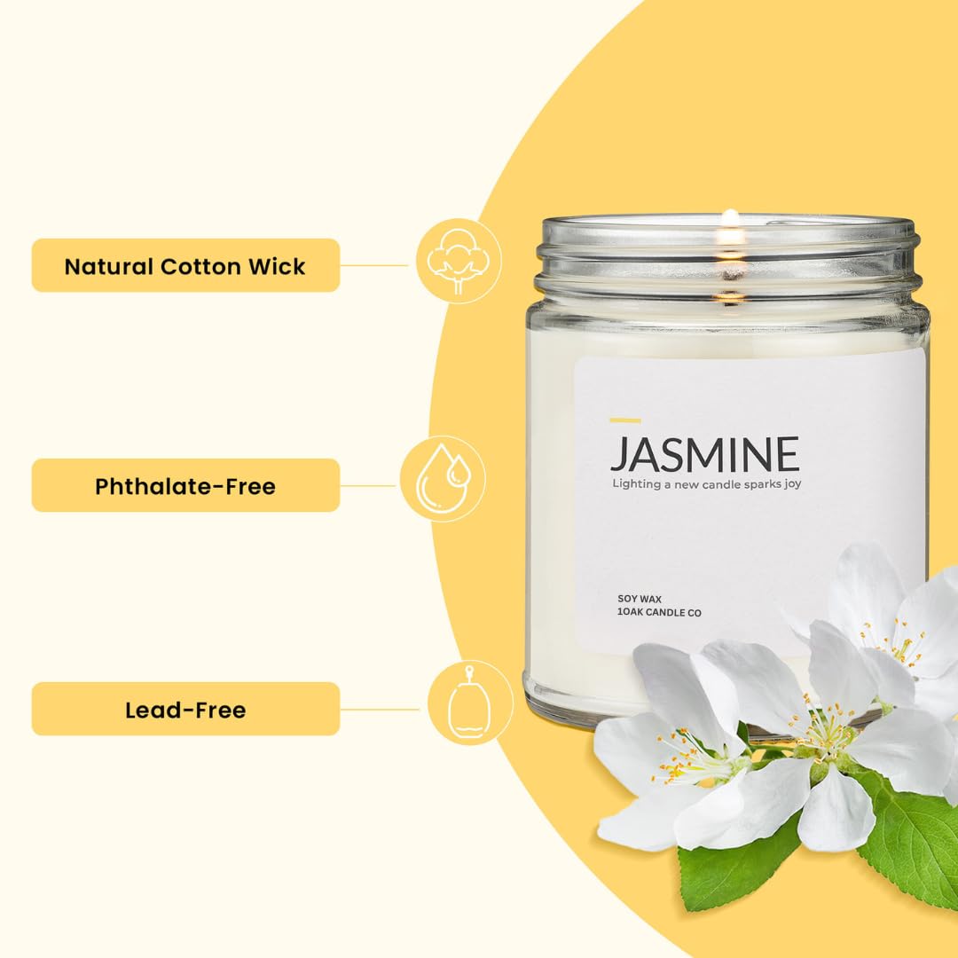 1OAK Jasmine Candle - Soy Wax Scented Candles (Jasmine) - Soy Candles for Home Scented - Long Burning Premium - Hand-Poured (7oz.)