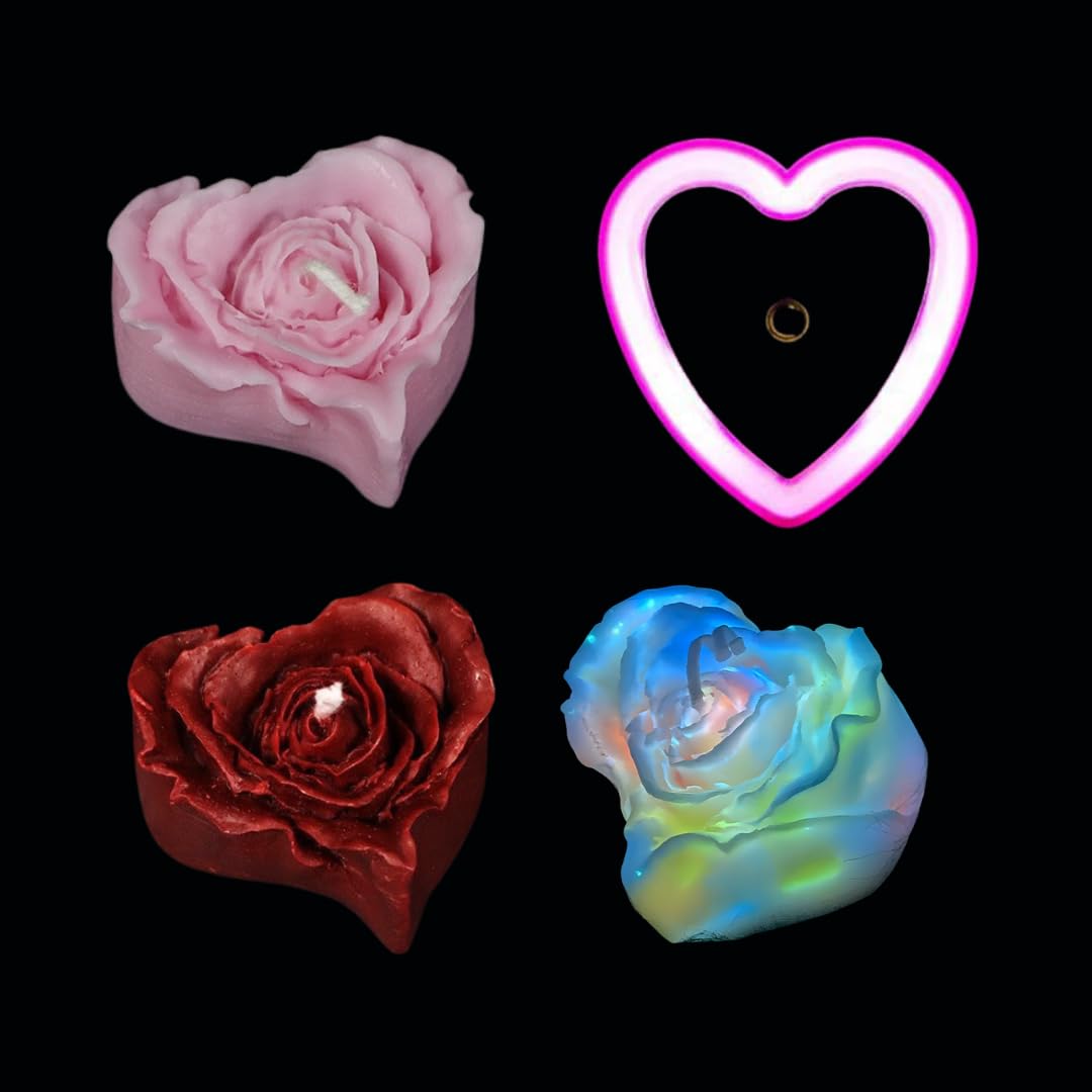 Romantic Love Heart Candles for Wax Play Low Temp and Pink Night Light Set, Low Heat Body Safe Soy Drip Candles Plug-in Sensor Night Lights for Adult (3*Candles+1*Nightlight)